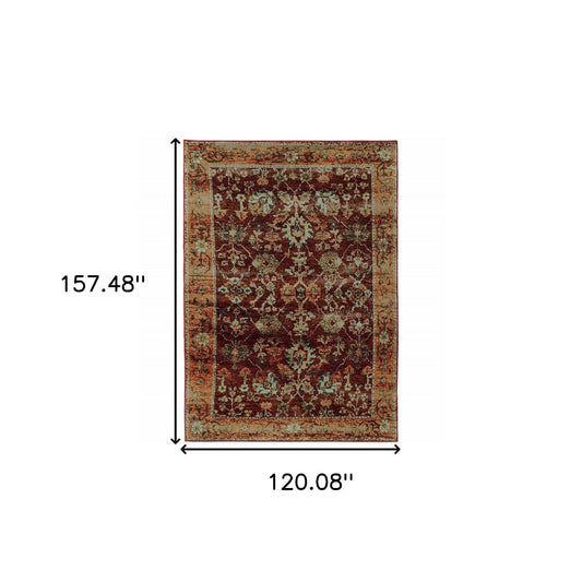 10' X 13' Red and Gold Oriental Power Loom Area Rug - Homeroots - Flyclothing LLC