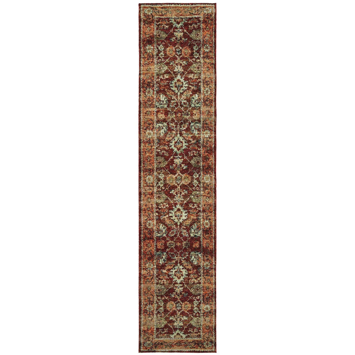 12' Runner Red Gold and Green Oriental Power Loom Runner Rug - Homeroots - Flyclothing LLC