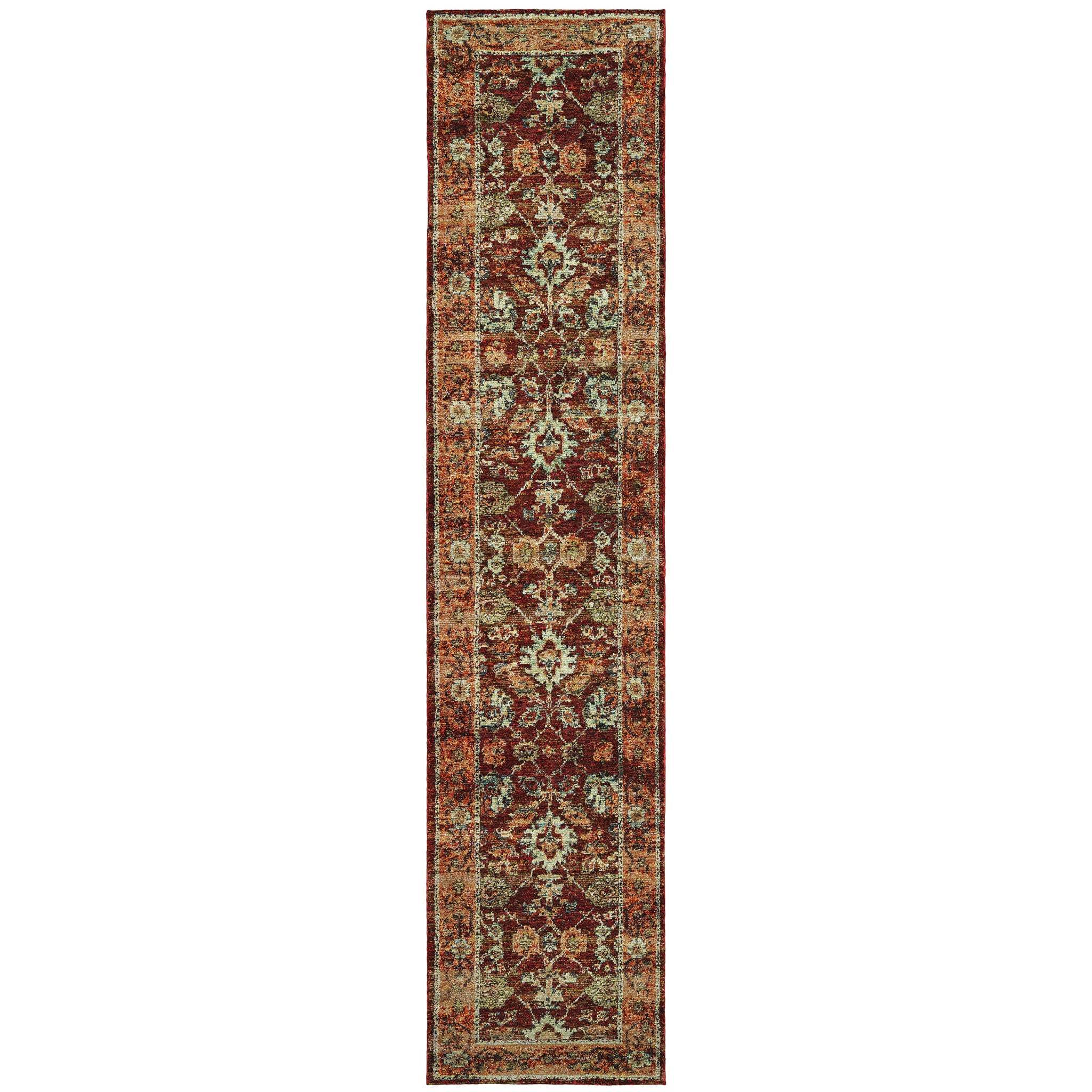 12' Runner Red Gold and Green Oriental Power Loom Runner Rug - Homeroots - Flyclothing LLC