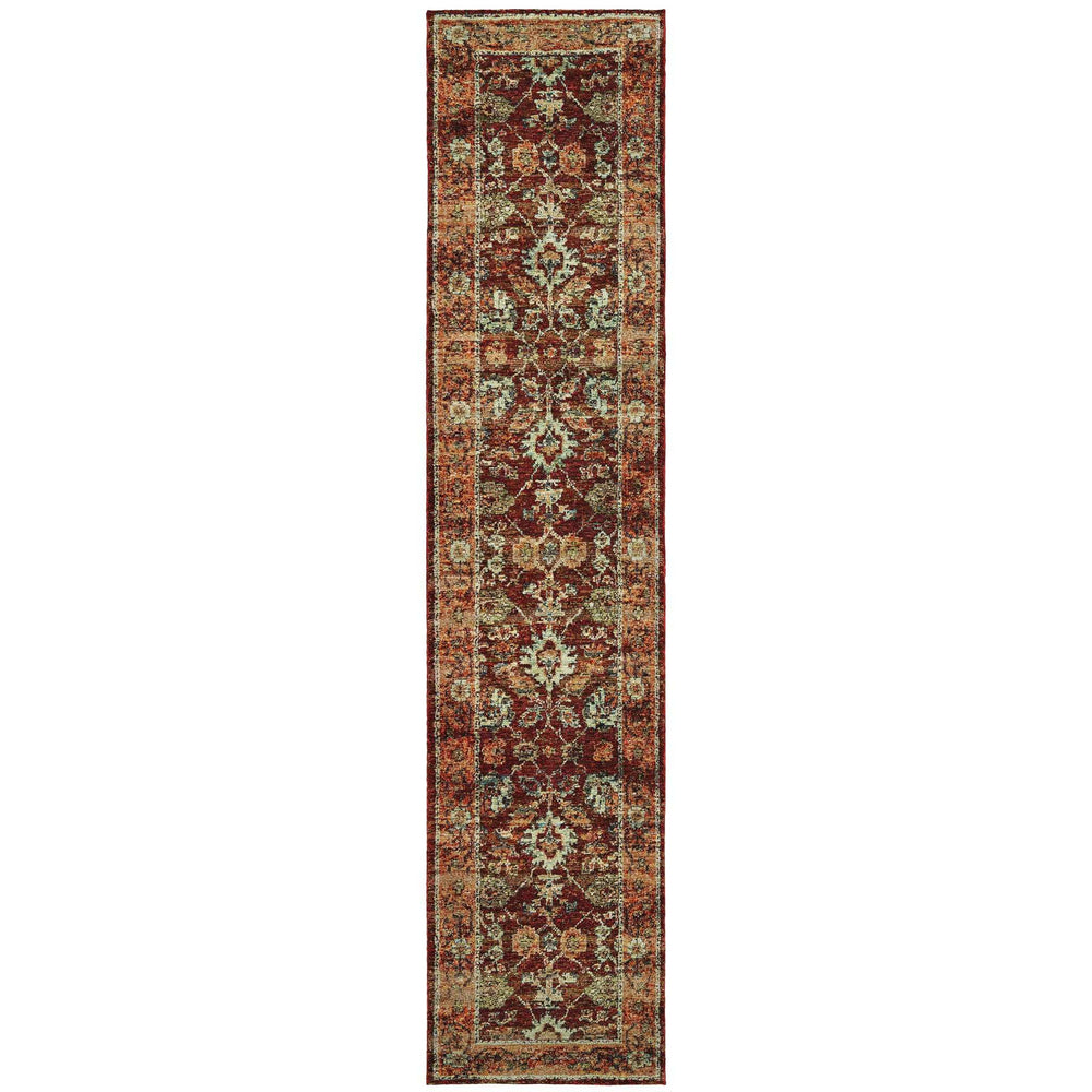 12' Runner Red Gold and Green Oriental Power Loom Runner Rug - Homeroots - Flyclothing LLC