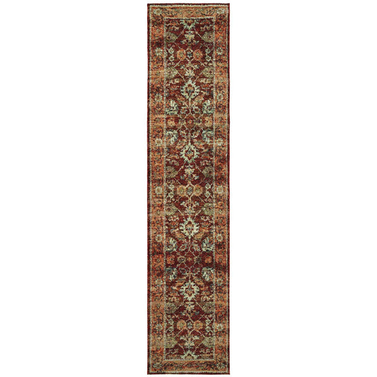 12' Runner Red Gold and Green Oriental Power Loom Runner Rug - Homeroots - Flyclothing LLC