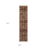 12' Runner Red Gold and Green Oriental Power Loom Runner Rug
