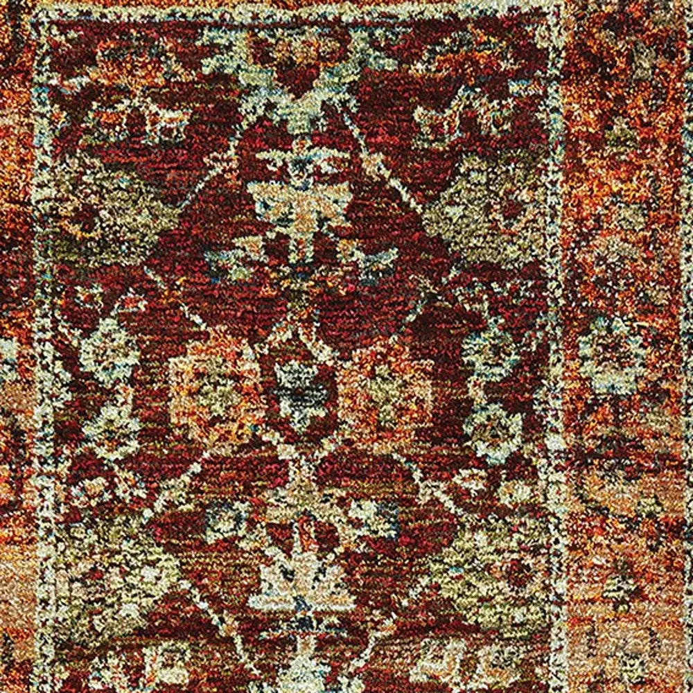 12' Runner Red Gold and Green Oriental Power Loom Runner Rug - Homeroots - Flyclothing LLC