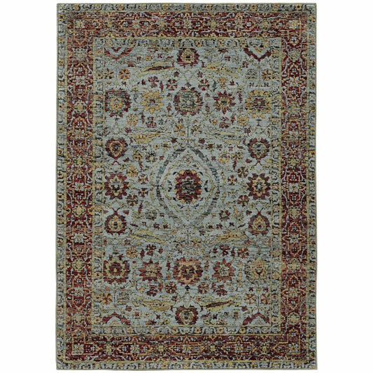 10' X 13' Blue and Green Oriental Power Loom Area Rug - Homeroots - Flyclothing LLC