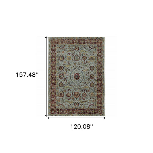 10' X 13' Blue and Green Oriental Power Loom Area Rug - Homeroots - Flyclothing LLC