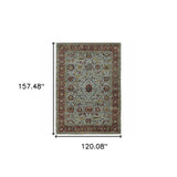 10' X 13' Blue and Green Oriental Power Loom Area Rug - Homeroots