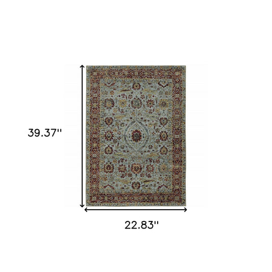 2' X 3' Blue and Green Oriental Power Loom Area Rug - Homeroots - Flyclothing LLC