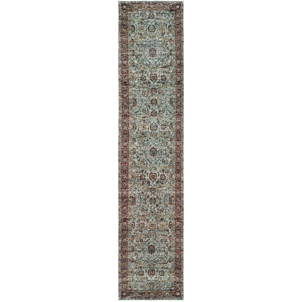 12' Runner Blue Red Green and Gold Oriental Power Loom Runner Rug - Homeroots - Flyclothing LLC