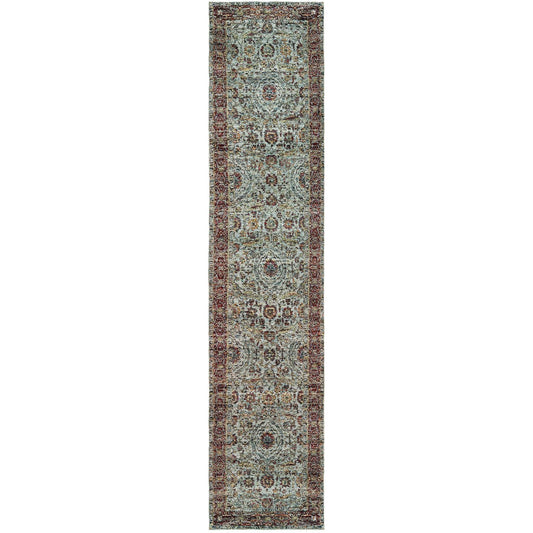 12' Runner Blue Red Green and Gold Oriental Power Loom Runner Rug - Homeroots - Flyclothing LLC