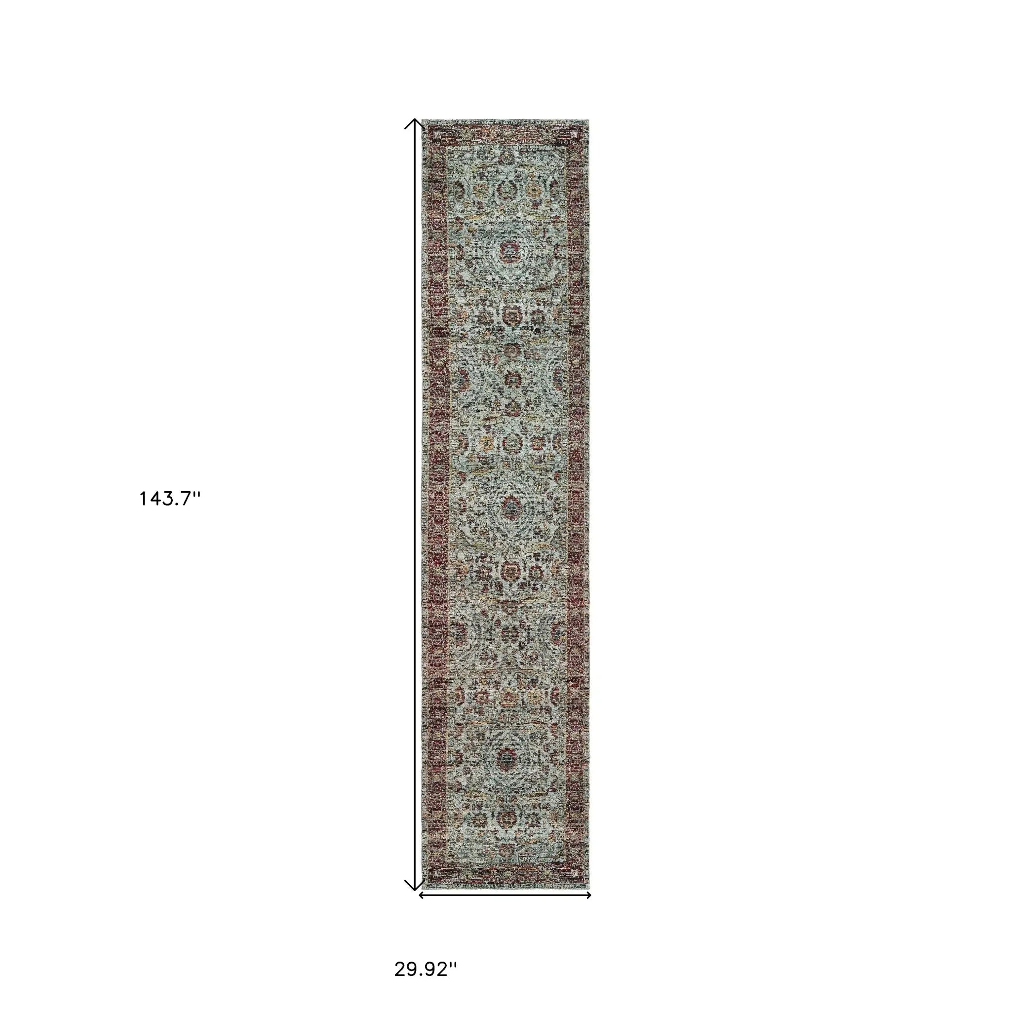 12' Runner Blue Red Green and Gold Oriental Power Loom Runner Rug - Homeroots - Flyclothing LLC