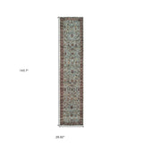 12' Runner Blue Red Green and Gold Oriental Power Loom Runner Rug