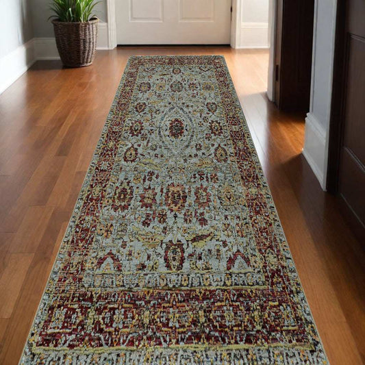12' Runner Blue Red Green and Gold Oriental Power Loom Runner Rug - Homeroots - Flyclothing LLC
