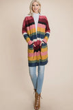 BOMBOM Color Block Striped Open Front Cardigan - Trendsi