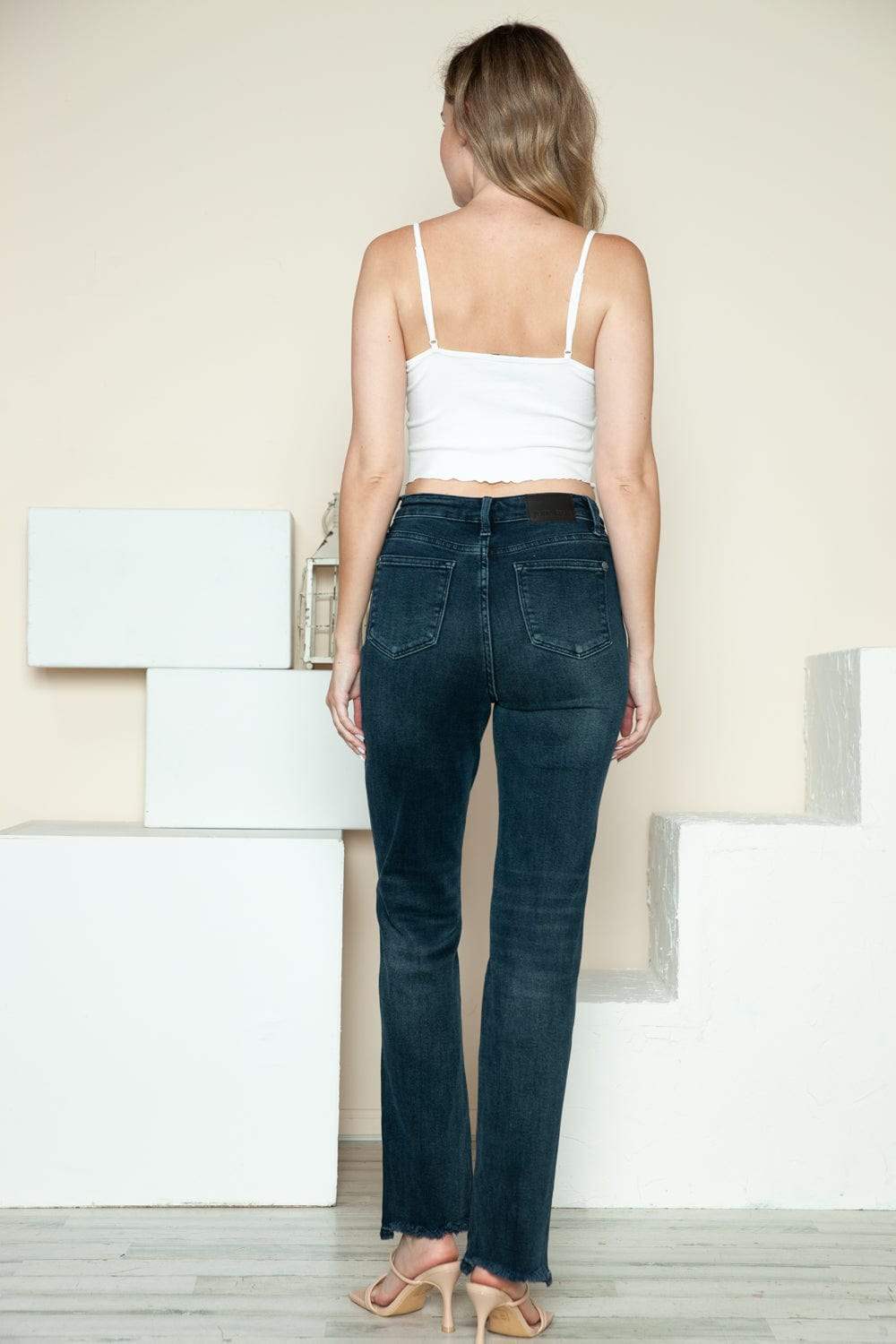 Judy Blue Full Size Button Fly Hem Destroy Straight Jeans - Trendsi - Flyclothing LLC