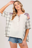 SAGE + FIG Plaid Half Button Gauze Top - Trendsi - Flyclothing LLC