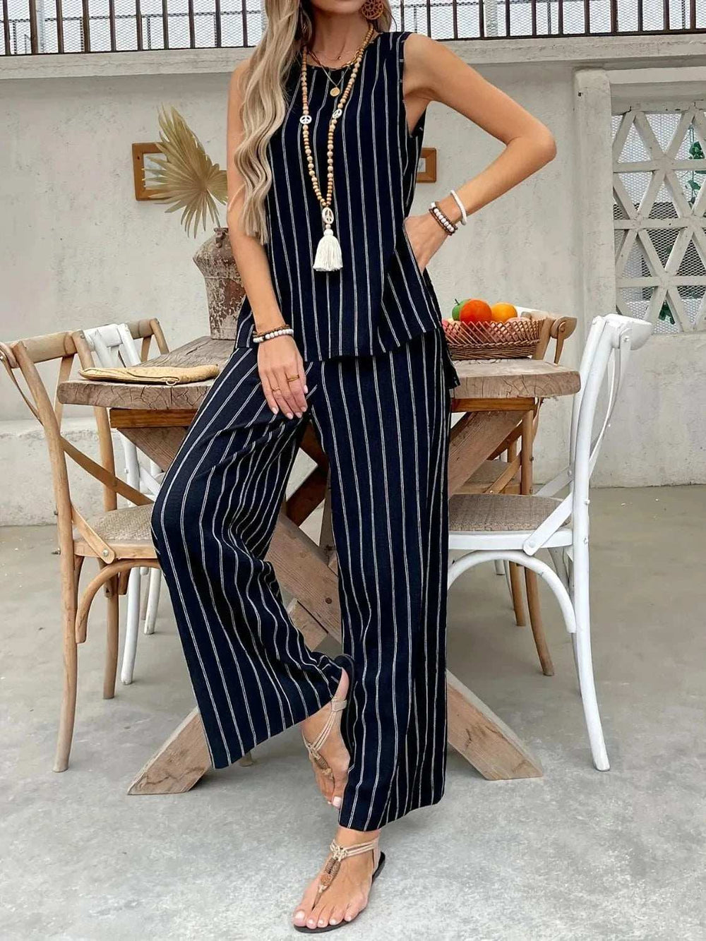 Striped Sleeveless Top and Pants Two-Piece Set - Trendsi - Flyclothing LLC