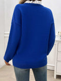 Lace Detail Notched Long Sleeve Sweater - Trendsi - Flyclothing LLC
