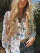 Eyes Without a Face Butterfly Button Up Blouse - Lil Bee's Bohemian - Flyclothing LLC
