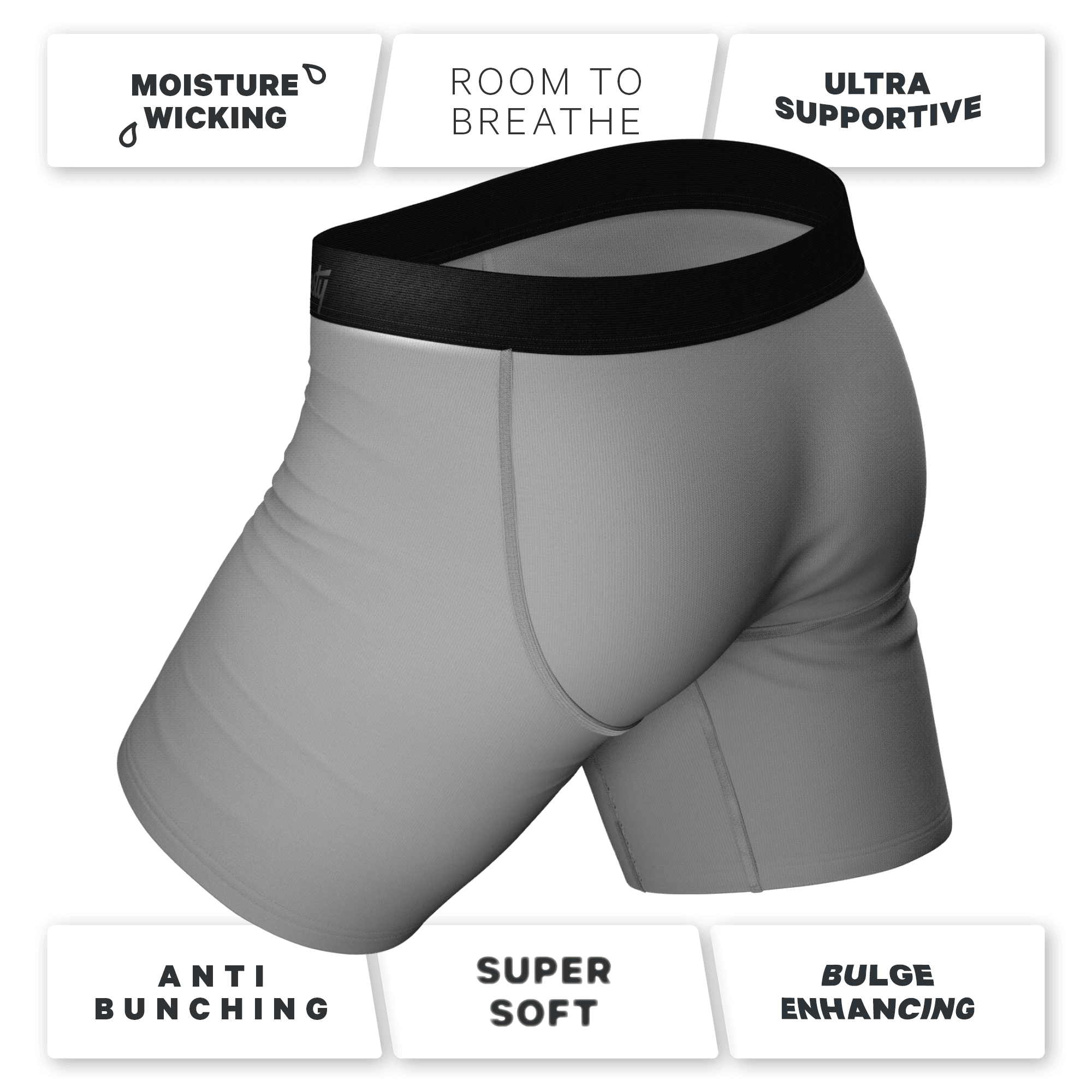 The 50 Shades | Long Leg Grey Ball Hammock® Pouch Underwear With Fly 3 Pack - Shinesty