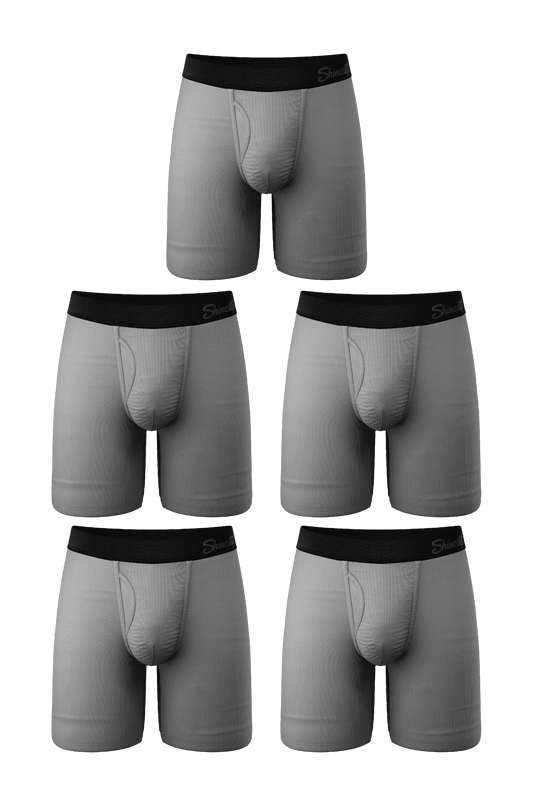 The 50 Shades | Long Leg Grey Ball Hammock® Pouch Underwear With Fly 5 Pack - Shinesty