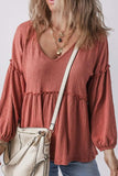 Frill V-Neck Long Sleeve Blouse - Trendsi - Flyclothing LLC