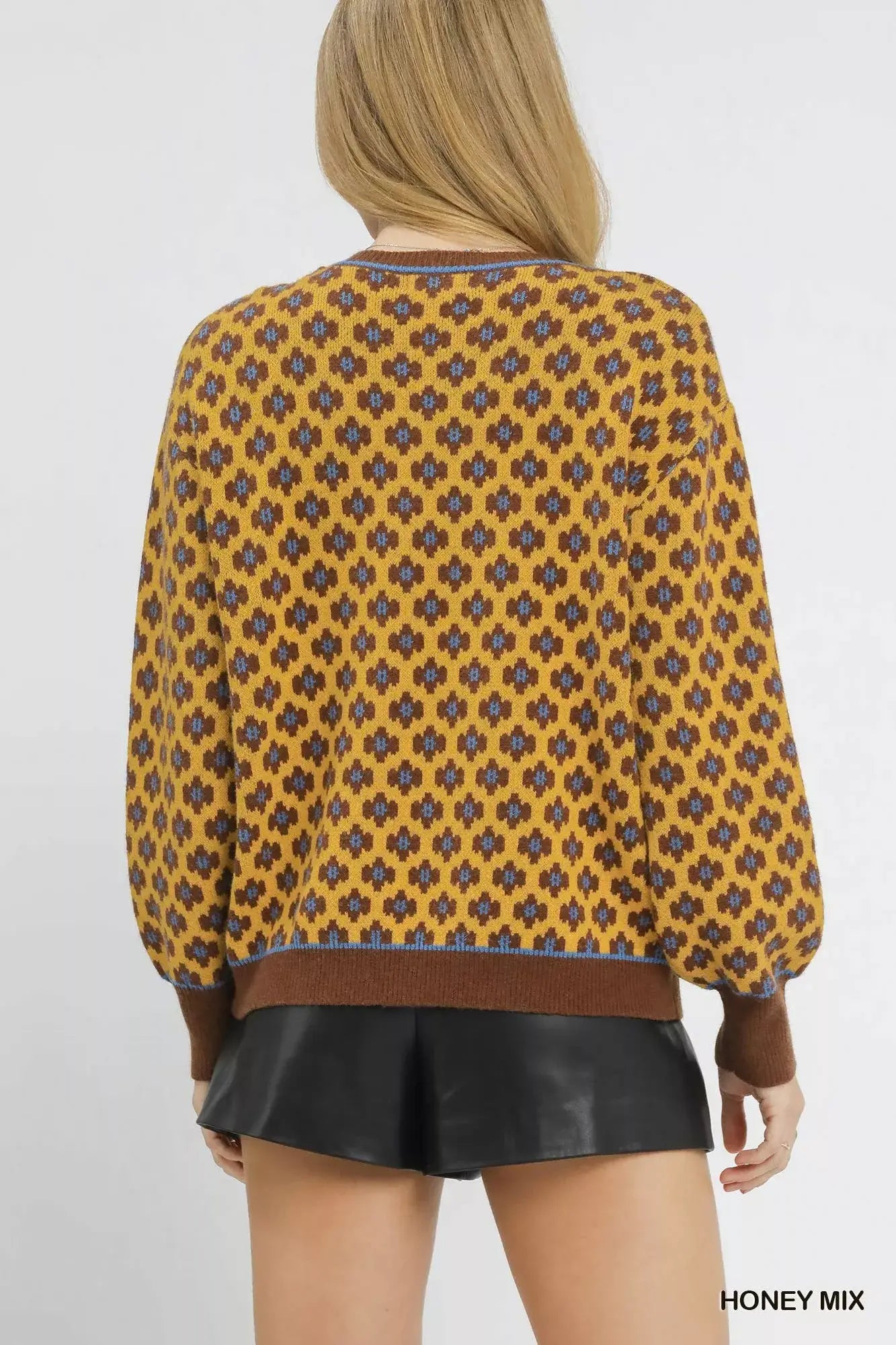 Umgee Abstract Print Crew Neck Sweater - Trendsi - Flyclothing LLC
