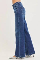 RISEN High Rise Wide Leg Slanted Pocket Jeans - Trendsi - Flyclothing LLC