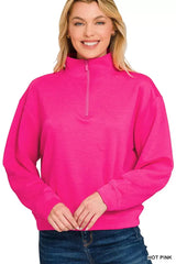 Zenana Scuba Half Zip Pullover Sweatshirt - Trendsi - Flyclothing LLC