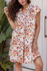 Printed Tie Neck Cap Sleeve Mini Dress - Trendsi - Flyclothing LLC