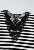 Striped Lace Detail V Neck Top - Trendsi - Flyclothing LLC