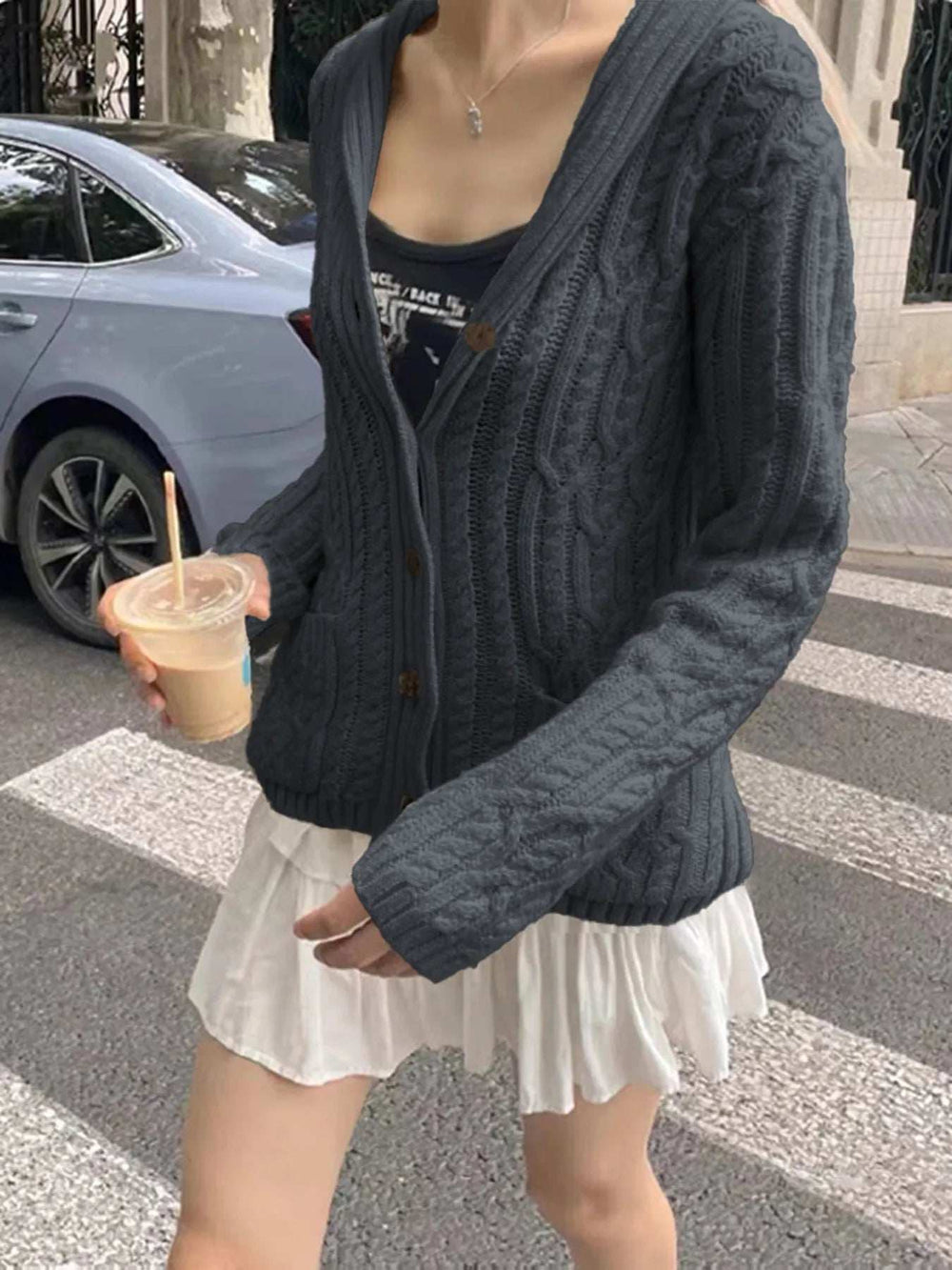 Cable Knit Button Up Cardigan - Trendsi - Flyclothing LLC
