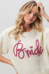 BiBi Metallic Letter Short Puff Sleeve Hairy Sweater - Trendsi - Flyclothing LLC