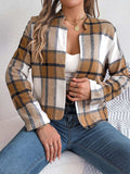 Plaid Open Front Long Sleeve Jacket - Trendsi - Flyclothing LLC