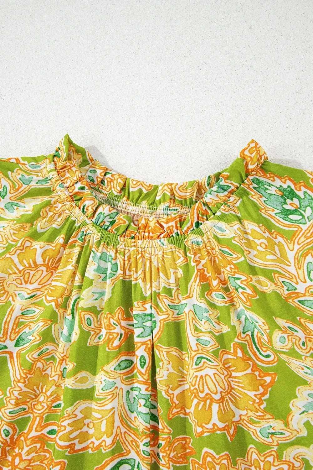 Multicolour Printed Contrast Bubble Sleeve Patchwork Blouse - Trendsi - Flyclothing LLC