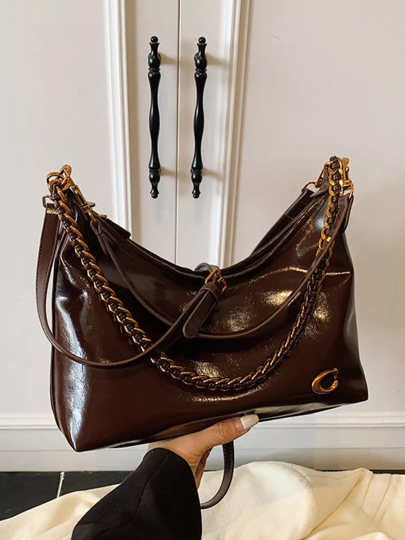 Leather Chain Shoulder Bag - Trendsi - Flyclothing LLC