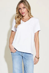 Basic Bae Full Size V-Neck High-Low T-Shirt - ShopBasicbae - Flyclothing LLC
