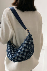 Raw Hem Checkered Denim Crossbody Bag - Trendsi