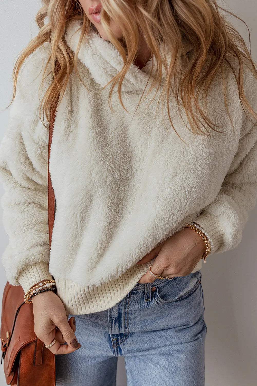Fuzzy Dropped Shoulder Long Sleeve Hoodie - Trendsi - Flyclothing LLC