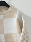 Color Block Round Neck Long Sleeve Sweater - Trendsi