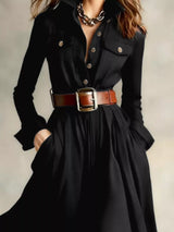 Button Front Long Sleeve Maxi Dress - Trendsi - Flyclothing LLC