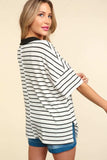 Haptics Full Size Striped Dropped Shoulder Half Sleeve T-Shirt - Trendsi - Flyclothing LLC