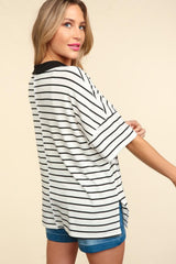 Haptics Full Size Striped Dropped Shoulder Half Sleeve T-Shirt - Trendsi
