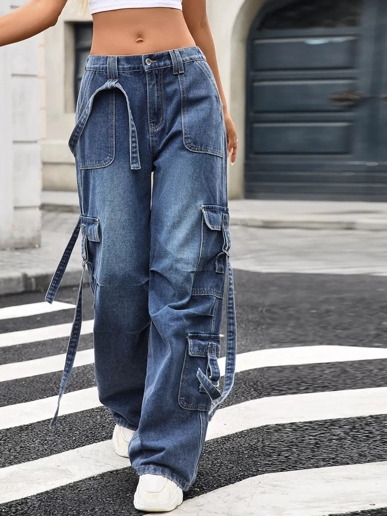 Wide Leg Cargo Jeans - Trendsi - Flyclothing LLC