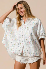 BiBi Sequin Striped Short Dolman Sleeve Blouse - Trendsi - Flyclothing LLC