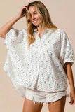 BiBi Sequin Striped Short Dolman Sleeve Blouse - Trendsi - Flyclothing LLC