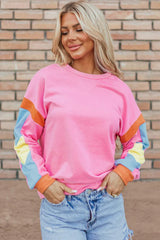 Contrast Round Neck Long Sleeve Top - Trendsi - Flyclothing LLC