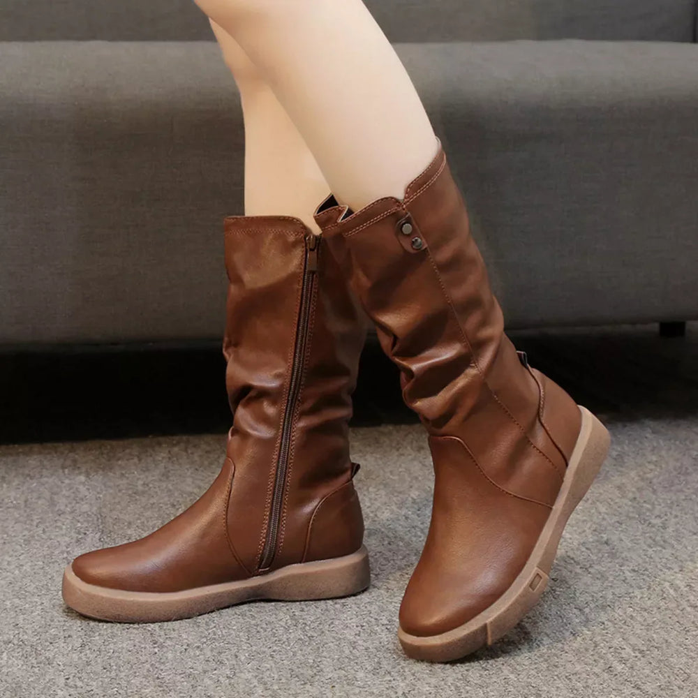 Round Toe Platform Boots - Trendsi - Flyclothing LLC