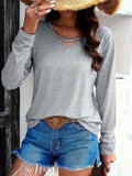 Crisscross V-Neck Long Sleeve T-Shirt - Trendsi - Flyclothing LLC