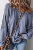 Exposed Seam Long Sleeve Sweatshirt - Trendsi - Flyclothing LLC