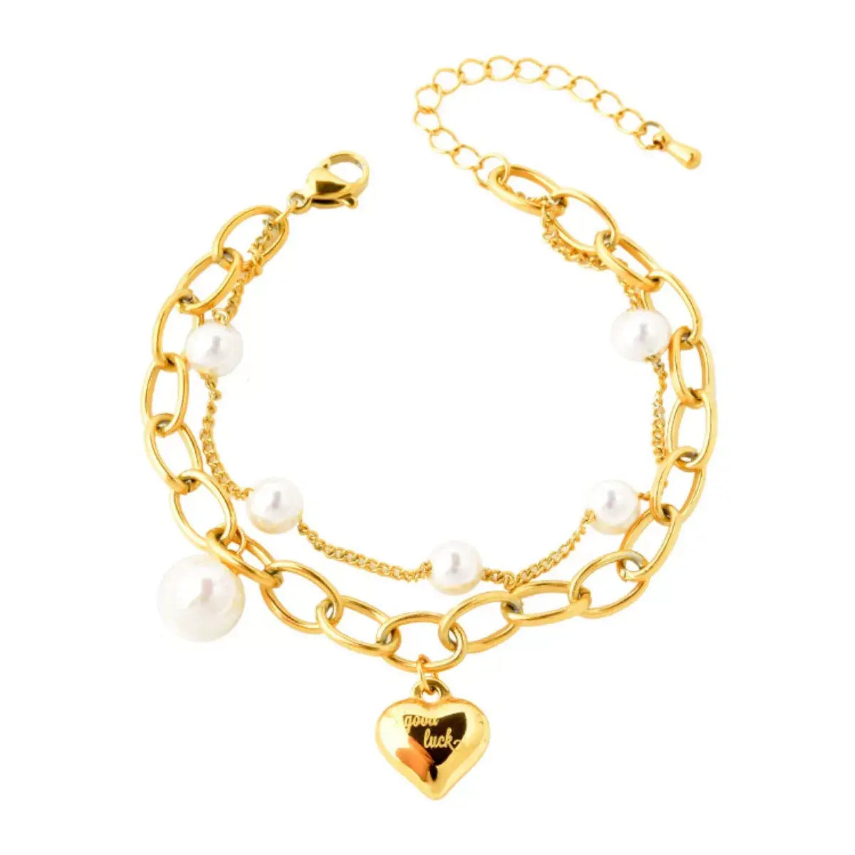 18K Gold-Plated Heart Charm Bracelet - Trendsi - Flyclothing LLC